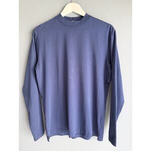 Son of a Tailor Mens Mock Neck Long Sleeve T-Shirt Blue Slim Fit Small Preppy